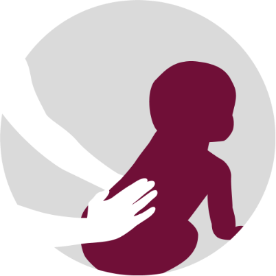 Icon für die Kinderosteopathie mittels schematischer Darstellung eines Kleinkindes, dem Hände auf den Rücken gelegt werden